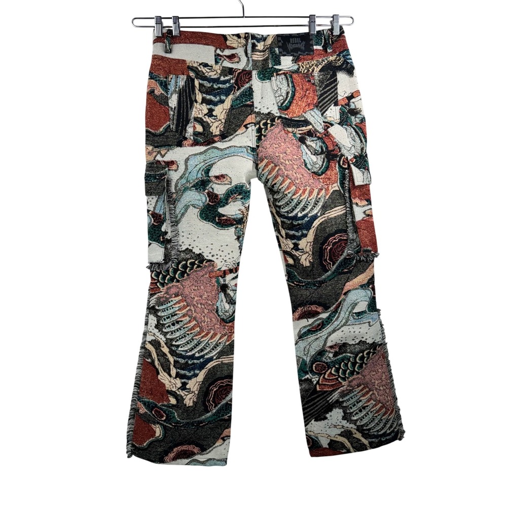 Rebel Vengeance Tapestry Cargo Pants sz 36 Multicolor Stacked Fit goth punk - Picture 4 of 9